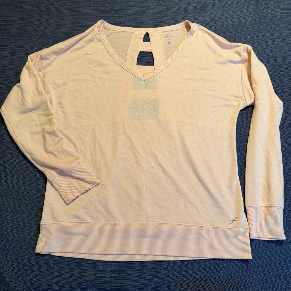 Freely Womens Peach Pink V-Neck Strappy Ladder Back Pullover Sweatshirt Medium